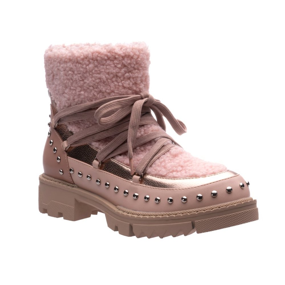 Sporty Trendy Womens Warm Brown Ankle Chunky Fur Lace Boots